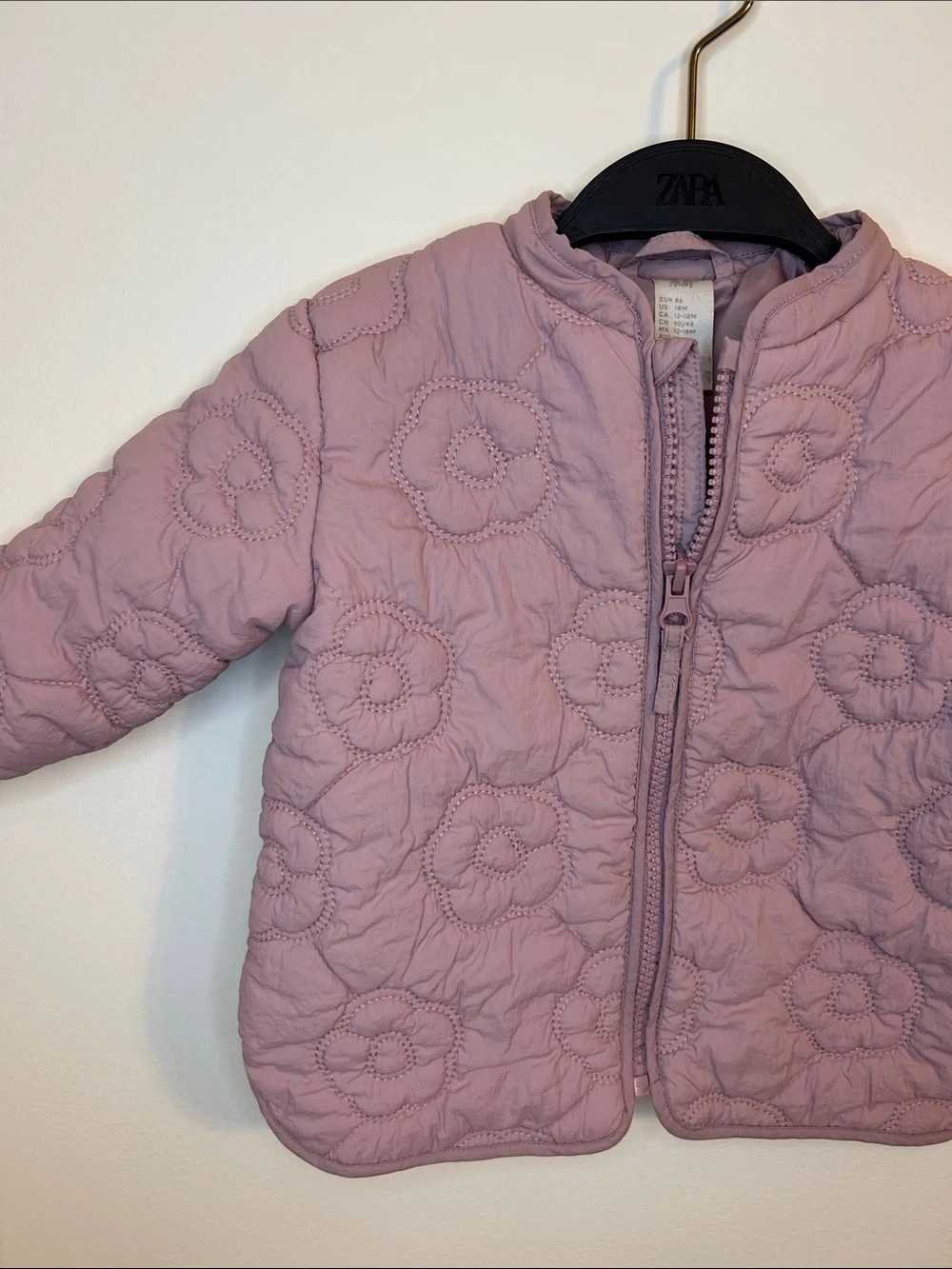 H&M Quilted Floral Baby Jacket in Dusty Pink, Size 18 Months